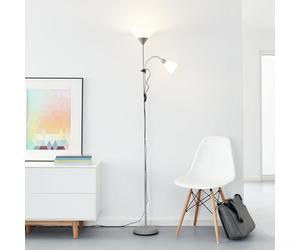 Lightbox Plafón LED Classic con lámpara de lectura, 1 x 10 W E27 /1 x 3 W E14 incl., 810 lúmenes, 2700 K blanco cálido, metal/plástico, color: plata/blanco