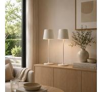 Lightbox set de 2 lámparas de mesa LED para interior y exterior | 37 cm / 23 cm de altura, Ø 10cm | lámparas de mesa beige para exterior con regulador táctil | móvil/inalámbrica/portátil |