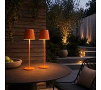 Lightbox set de 2 lámparas de mesa LED para interior y exterior | 37 cm / 23 cm de altura, Ø 10cm | lámparas de mesa de exterior naranja mate con regulador táctil | móvil/inalámbrica/portátil |
