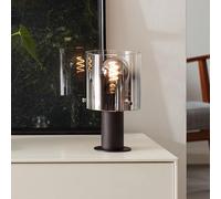 Lightbox Tischlampe Rauchglas - dekorative Tischleuchte mit getöntem Glas - Ø 15 x 26 cm - elegante Tischlampe mit Kabel - E27 exkl. Leuchtmittel