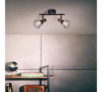 Lightbox Tubo de foco retro 18 cm de alto x 39 cm de ancho - foco de techo con base de madera y cabezales orientables - 2 x casquillo E14, máx. 18 W - de metal - en marrón/negro mate