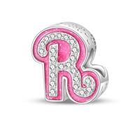 LIGHTDOG 925 Silver Beads Pink Stoned Charms European Señora Bracelets Princess Doll Style 26 Letters Beads