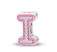 LIGHTDOG 925 Silver Beads Pink Stoned Charms European Señora Bracelets Princess Doll Style 26 Letters Beads