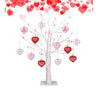 Lighted Birch Tree - Valentines Day Decoration, Pre Lit Artificial Branch with Warm Glow LED Lights, Battery Operated Tabletop Centerpiece, Ideal for Romantic Dinner Workplace Party