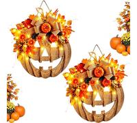 Lighted Burlap Pumpkin Wreath with 2m String of Lights，Light,2