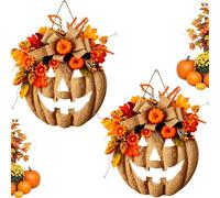 Lighted Burlap Pumpkin Wreath with 2m String of Lights，no Light,2