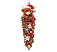Lighted Christmas Door Swag, Cow Farmhouse Holiday Decor For Front Entryway | Festive Cow Design With Decorative Lights Adds Rustic Holiday Charm To Front Doors, And Farmhouse Entryways Season