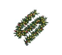Lighted Christmas Wreath - 180CM Pine Garland with Red Fruits, Encrypted Holiday Door Decoration | for Front Door, Porch, Window, Fireplace, Wall, Tree, Bedroom, Living Room, Party, Home Decor