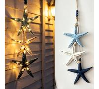 Lighted Coastal Wooden Starfish & Fish Hanging Decor,Coastal Beachy Hanging Ornament Art Pendant Lights Warm Led,Ocean Lover Gift for Beach House