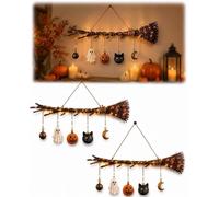 Lighted Fall Broom Wall Hanging,Halloween Wall Art for Yard FrontDecoration