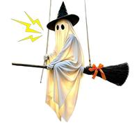 Lighted Flying Ghost - 62.9 Inches Cloth Halloween Prop, Swinging LED Haunted Decor With Remote Control | Spooky Motion Ghost Decoration For Garden, Patio, Porch, Backyard, Lawn And Front Door Display