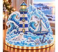 Lighted Magical Christmas Village Kit de Arte 3D con Diamantes DIY | Kit DIY de mosaico con perlas: diseño de taladro completo con diamantes “perla” brillantes y base con LED.