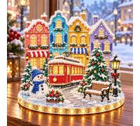 Lighted Magical Christmas Village Kit de Arte 3D con Diamantes DIY | Kit DIY de mosaico con perlas: diseño de taladro completo con diamantes “perla” brillantes y base con LED.