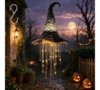 Lighted Witch Hat Hanging Chime with Glowing Stars for Porch Window (1PC)