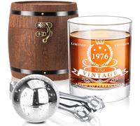 LIGHTEN LIFE Juego de Vasos de Whisky de 1975 en Caja de Barril - Regalo de 50 Cumpleaños para Él, Papá y Hombres