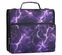 Lightening Purple Nature - Carpeta portátil de 3 anillos con cremallera y correa para el hombro y asa, varios bolsillos para oficina y escuela