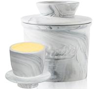 Lighterday Mantequera con tapa, mantequillera francesa con tapa de cerámica, recipiente para mantequilla untable (mármol, 10 cm)