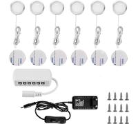 Lightess Luz LED Armario 12W 6Luces Cocina Bajo Mueble Interiores, Iluminación del Gabinete Ultradelgada Redonda para Estante, Exhibición, Vitrina, Mostrador, Armario de Vinos, Blanco Neutro (4500K)