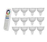 lighteu®, 12x 4W 12V GU5.3 MR16 RGB + CCT LED Cambio de color del foco y CCT WW CW Temperatura ajustable, luz Mi original, bombilla con control remoto de 8 zonas (12x FUT104 + FUT089)
