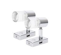 lighteu, 2X 12V 3W A2 Proyector de Pared/Techo USB, Acabado Cromado, luz de Lectura, Giro y Giro con Interruptor táctil Regulable luz Blanca/Azul cálida para yate, Caravana, RV