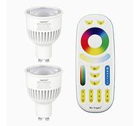 LIGHTEU®, 2x 6W GU10 RGB + CCT LED Cambio de color de foco y CCT WW CW Temperatura ajustable, luz Mi original, bombilla con control remoto de 4 zonas (2xFUT106 + FUT092)