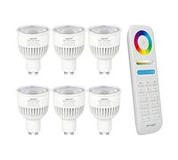 LIGHTEU®, 6x 6W GU10 RGB + CCT LED Cambio de color de foco y CCT WW CW Temperatura ajustable, luz Mi original, bombilla con control remoto de 8 zonas (6x FUT106+ FUT089)