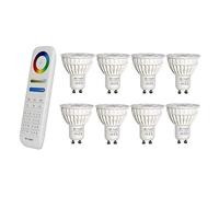 LIGHTEU®, 8x 4W GU10 RGB + CCT LED Cambio de color de foco y CCT WW CW Temperatura ajustable, luz Mi original, bombilla con control remoto de 8 zonas (8x FUT103 + FUT089)