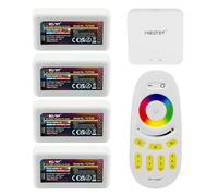 LIGHTEU®, Kit de Control Remoto Milight Miboxer: pack de 4x Controladores de tira LED RGBW y 1x Control Remoto LED RGBW 4 Zonas Inalámbrico fut038 + fut096 + WL-box2 (APP y control por Voz)