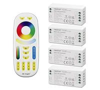 LIGHTEU®, Kit de Control Remoto Milight Miboxer: paquete de 4x Controladores de tira LED RGB y 1 x Control Remoto LED RGBCCT de 4 Zonas Inalámbrico 4x fut037S + fut092
