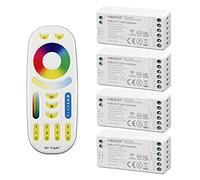 LIGHTEU®, Milight Miboxer Kit Mando a Distancia pack de 4 Controladores de Tira LED RGBCCT y 1 Mando a Distancia LED RGBCCT de 4 Zonas 4x fut039S + fut092
