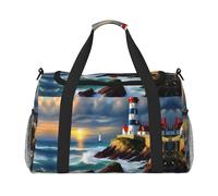 Lighthouse - Bolsa de viaje grande de lona con estampado de diamantes para mujer, bolsa de viaje para el fin de semana, Negro -, Talla única