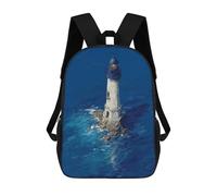 Lighthouse in The Ocean Deep Blue Lighthouse at Sea Dramatic Coastal Art Mochila Escolar Impresa En 3D Para Niños 17inch Mochilas Para Niños Y Niñas, Mochilas Escolares Para Niños, Mochilas De Viaje
