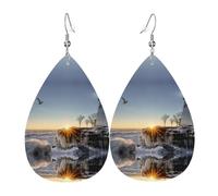 Lighthouse Rocks - Pendientes de cuero con colgante de lágrima impresa junto al mar, ligeros y versátiles, adecuados para viajes diarios y citas