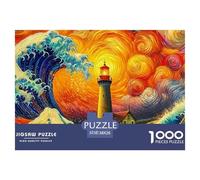 Lighthouse Under Moonlit Swirls Estructura Duradera Actividad De Ocio Ideal, Apta para Mejorar Habilidades De Resolución De Problemas 38x26cm/1000pcs