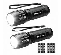 Lighting EVER Lepro Linterna LED Alta Potencia LE1000, Linterna LED Portátil con Zoom, IPX4 Impermeable Linterna Táctica Militar para Ciclismo, Camping, Senderismo etc. 3 AAA Pilas Incluidas【2 PACK】