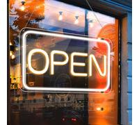 LightingWill Letrero abierto de neón LED, 40.6 x 22.9 cm, ultrabrillante, para negocios, intensidad regulable, 5 V, USB, para ventanas de negocios, cafeterías, tiendas, restaurantes, bares, hoteles,