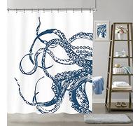 LIGHTINHOME Cortina de Ducha de Pulpo, océano Azul, Kraken, tentáculos Gigantes, Criaturas Marinas, Tela de Animales náuticos, Impermeable, Juego de decoración del hogar, 72 x 72 Pulgadas, 12 Ganchos
