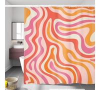 LIGHTINHOME Cortina de Ducha Retro de los años 70, 182.9 cm de Ancho x 182.9 cm de Alto, Vintage, Abstracto, Moderno, Arte Moderno, Patrones estéticos, Tela Colorida, Impermeable, poliéster,