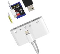 Lightning a conector de auriculares de 3,5 mm, USB OTG, carga micro SD, TF, lector de tarjetas SD 5 en 1 para iPhone, adaptador auxiliar de cámara, visor de memoria, unidad flash, mouse, teclado