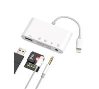 Lightning - Divisor de lector de tarjetas micro SD USB SD de 3,5 mm para iPhone 14, 13, 12, 11 Pro Max X 7 8 Plus (5 en 1), adaptador de audio para auriculares, cargador OTG, cámara auxiliar, memoria