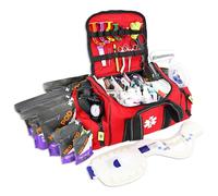 Lightning X Kit de trauma EMS/EMT prealmacenado con bolsa grande de primeros auxilios y 256 suministros médicos de primeros auxilios, rojo