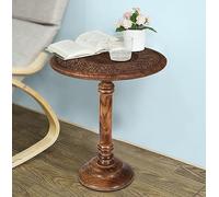 Lightnpro - Mesa de pilar de madera tallada a mano, mesa auxiliar vintage de acento rústico para sala de estar, entrada, dormitorio, libros, plantas, lámparas y decoración del hogar, acabado quemado
