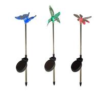 Lights4fun 3 Estacas con Luces LED cambiacolor a energía Solar en Forma de libélula, Mariposa y colibrí