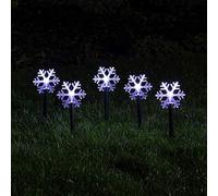 Lights4fun 5 Estacas Decorativas Luminosas en Forma de Copos de Nieve con Led Blanco Frío a Pilas para Uso en Exteriores