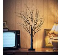 Lights4fun Árbol Artificial Pre-Iluminado de 60 cm con LED Blanco Cálido a Pilas con Temporizador Decoración de Halloween para Interiores