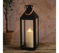 Lights4fun Brixham - Farol grande con mango de cuero con vela TruGlow