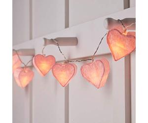 Lights4fun Cadena de Luces a Pilas con 10 LED Blanco Cálido con Corazones de Papel Rosa