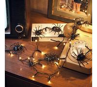 Lights4fun Cadena de Luces con Arañas y 35 LED a Pilas con Temporizador Decoración de Halloween para Interior Jardín Exterior