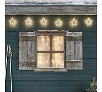 Lights4fun Cadena Decorativa de Navidad 6 Estrellas LED Blancos Cálidos con Temporizador para Exteriores