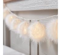Lights4fun Cadena Luminosa de 10 Pompones con LED Blancos Cálidos a Pilas para Adorno Interiores